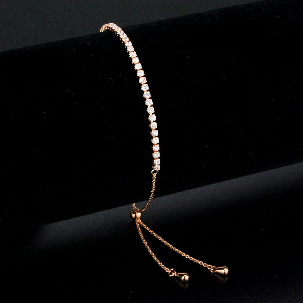 3W1639 - Rose Gold Brass Bracelet with AAA Grade CZ in Clear