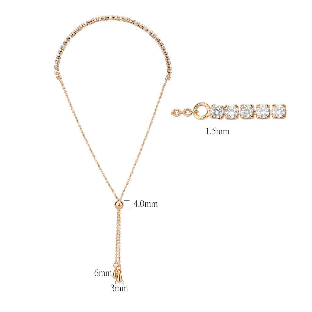 3W1639 - Rose Gold Brass Bracelet with AAA Grade CZ in Clear