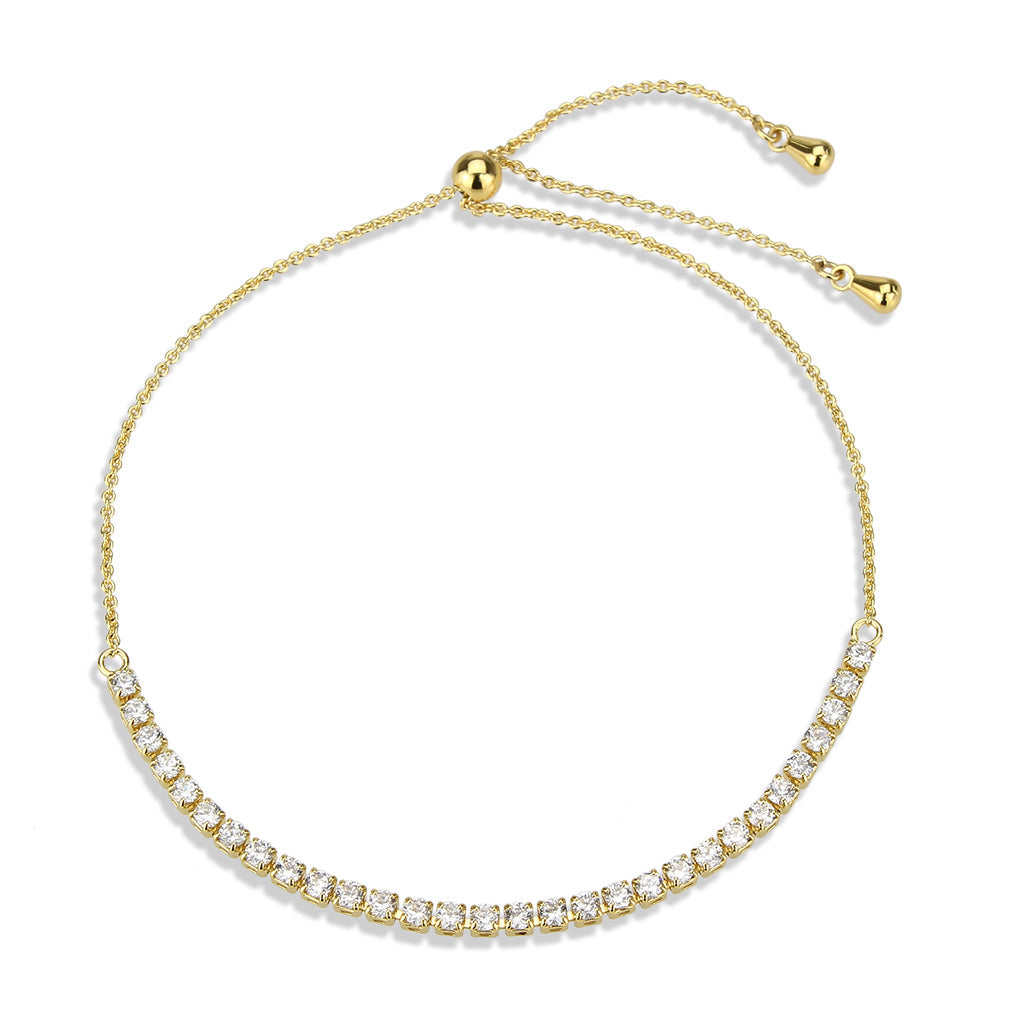 3W1641 - Gold Brass Bracelet with AAA Grade CZ in Clear