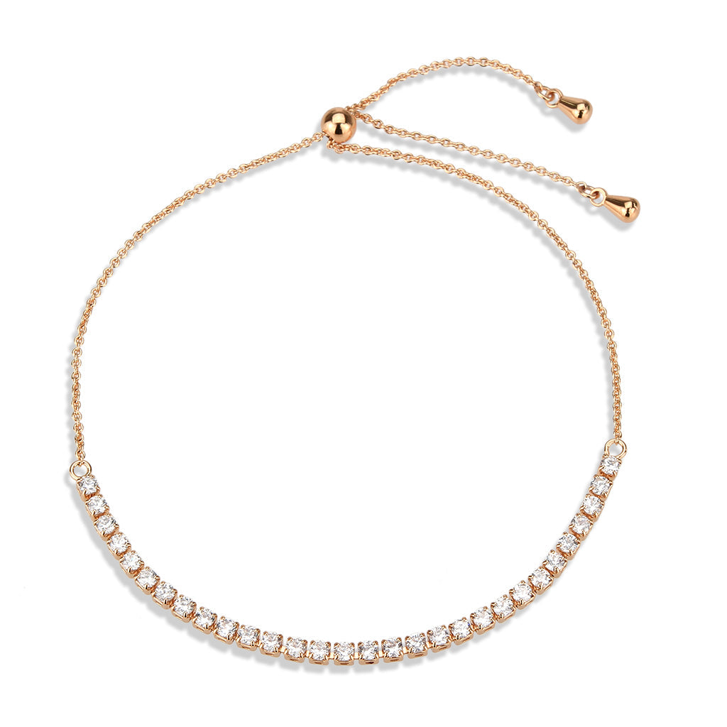 3W1642 - Rose Gold Brass Bracelet with AAA Grade CZ in Clear