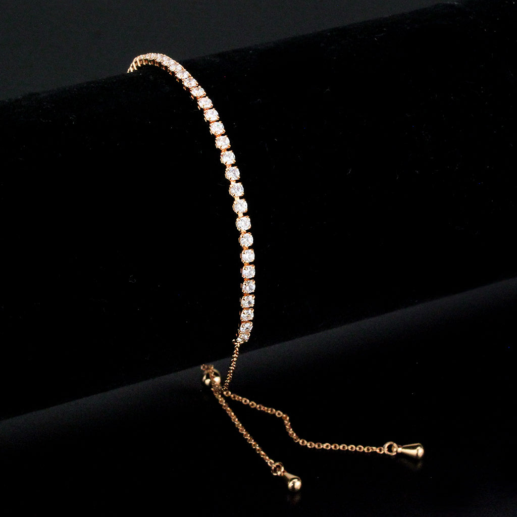 3W1645 - Rose Gold Brass Bracelet with AAA Grade CZ in Clear