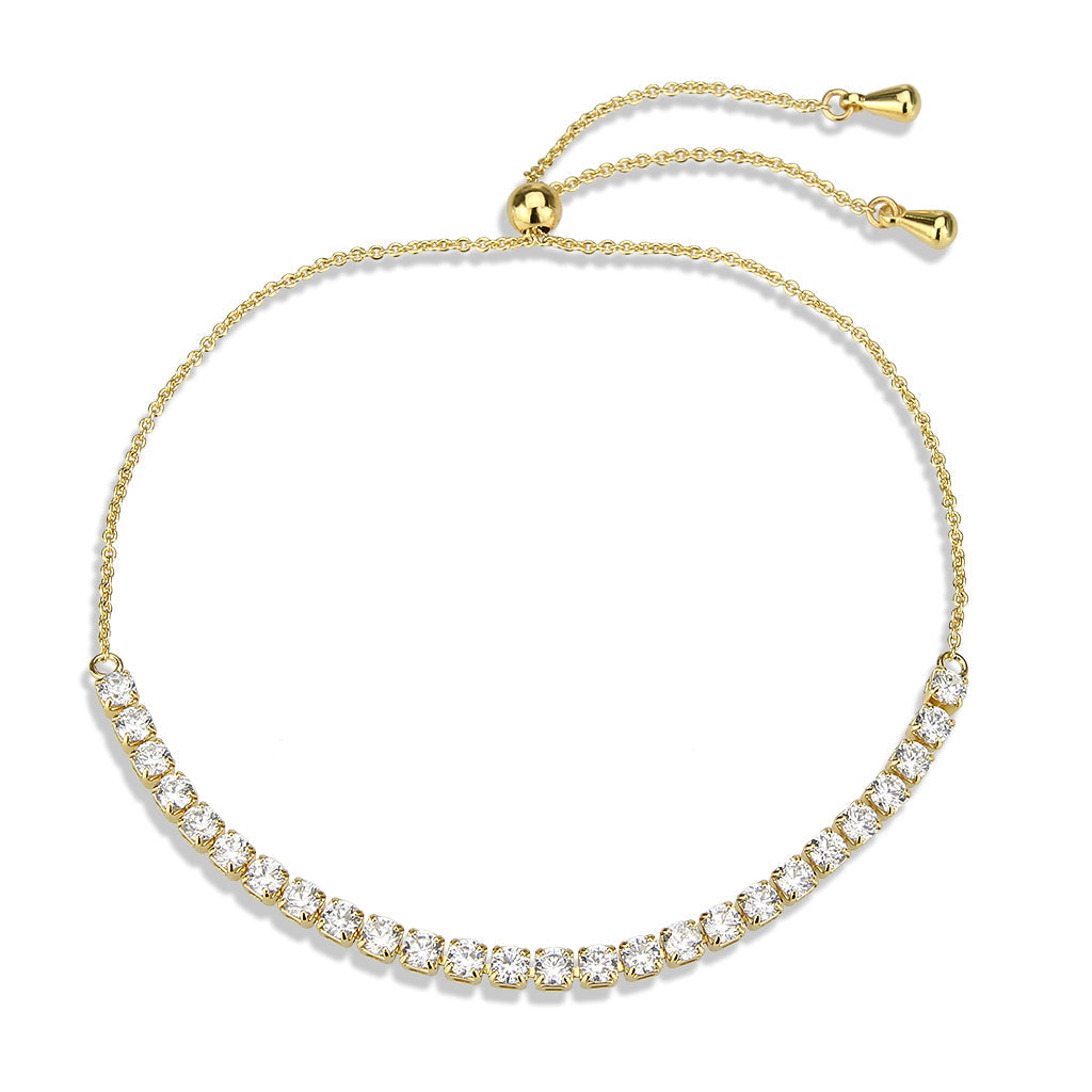 3W1647 - Gold Brass Bracelet with AAA Grade CZ in Clear