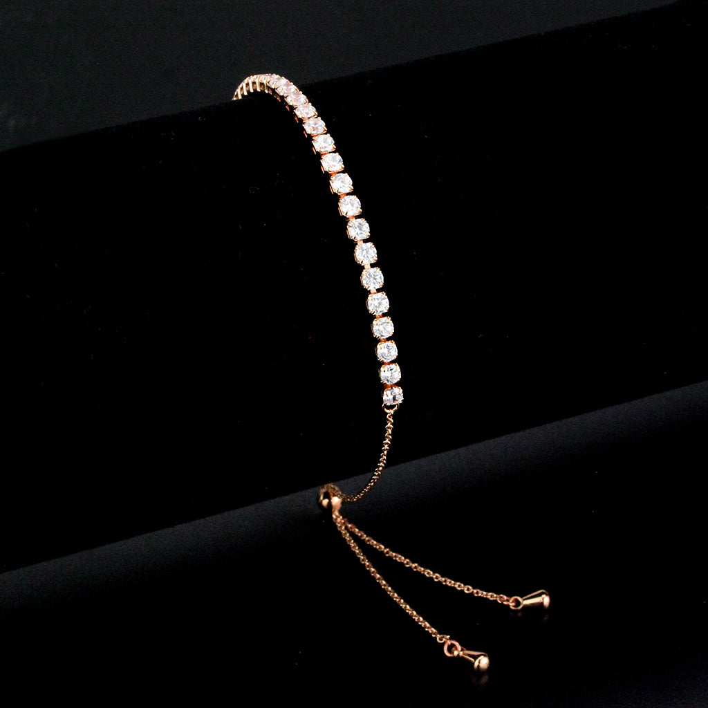 3W1648 - Rose Gold Brass Bracelet with AAA Grade CZ in Clear