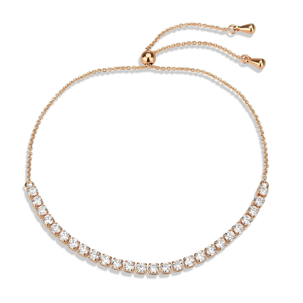 3W1648 - Rose Gold Brass Bracelet with AAA Grade CZ in Clear