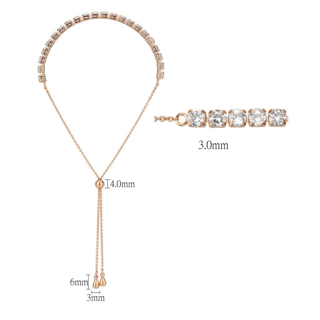 3W1651 - Rose Gold Brass Bracelet with AAA Grade CZ in Clear