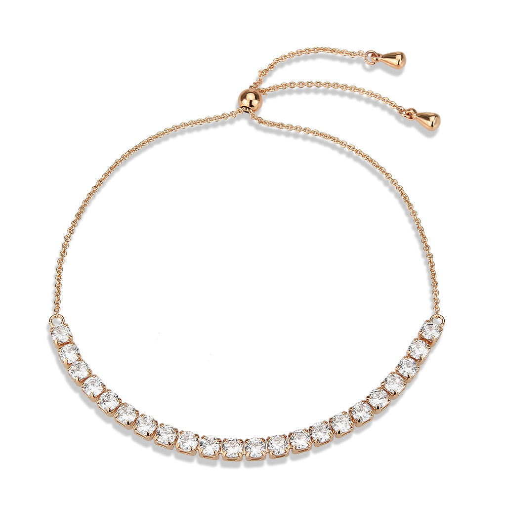 3W1651 - Rose Gold Brass Bracelet with AAA Grade CZ in Clear