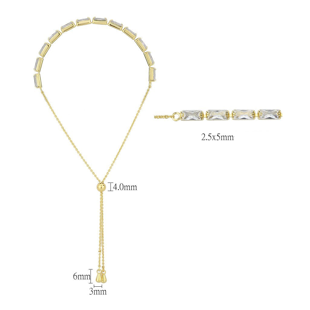 3W1662 - Gold Brass Bracelet with AAA Grade CZ in Clear