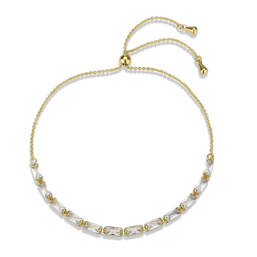 3W1662 - Gold Brass Bracelet with AAA Grade CZ in Clear