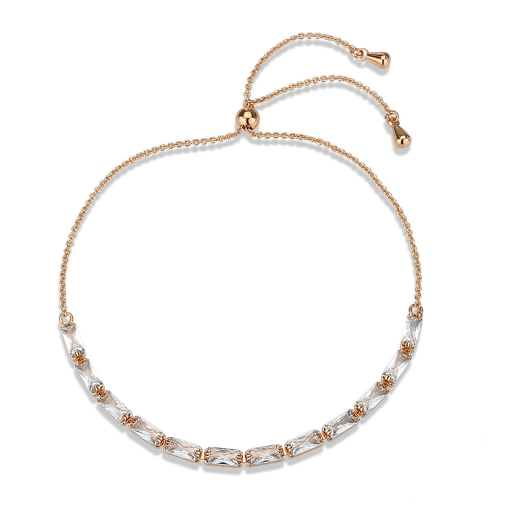 3W1663 - Rose Gold Brass Bracelet with AAA Grade CZ in Clear