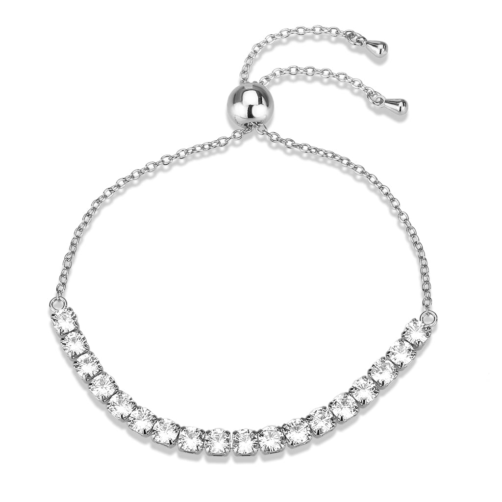 3W1664 - Rhodium Brass Bracelet with AAA Grade CZ in Clear