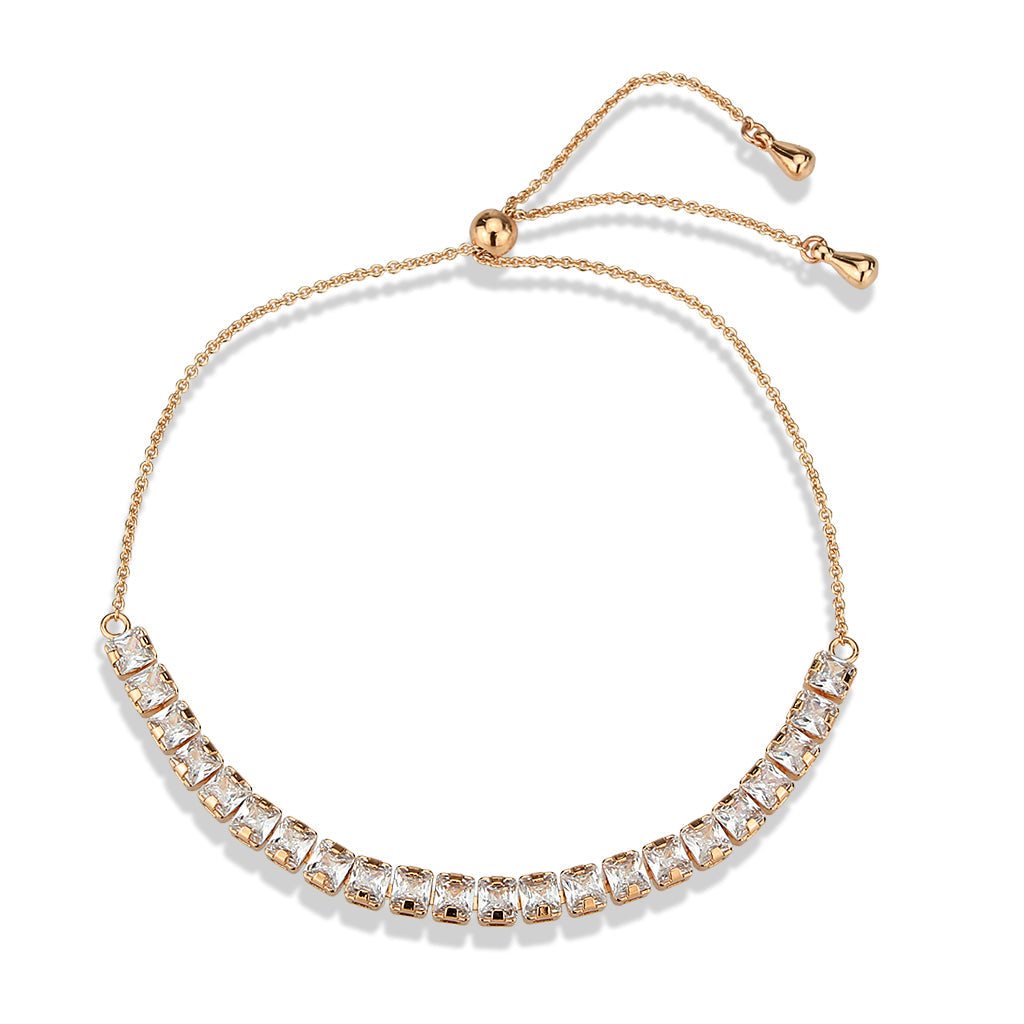 3W1669 - Rose Gold Brass Bracelet with AAA Grade CZ in Clear