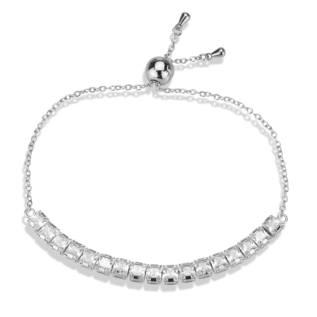 3W1670 - Rhodium Brass Bracelet with AAA Grade CZ in Clear