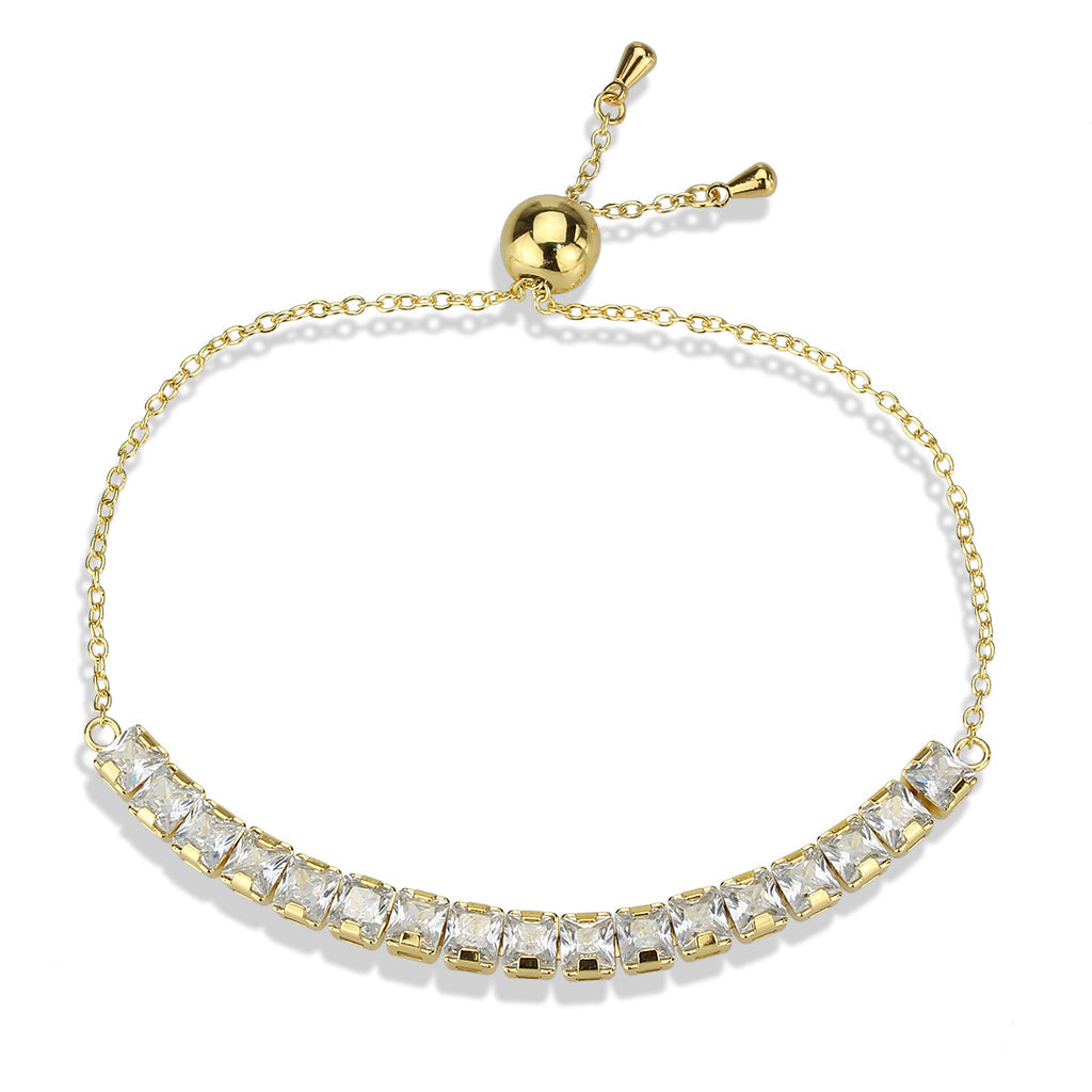 3W1671 - Gold Brass Bracelet with AAA Grade CZ in Clear