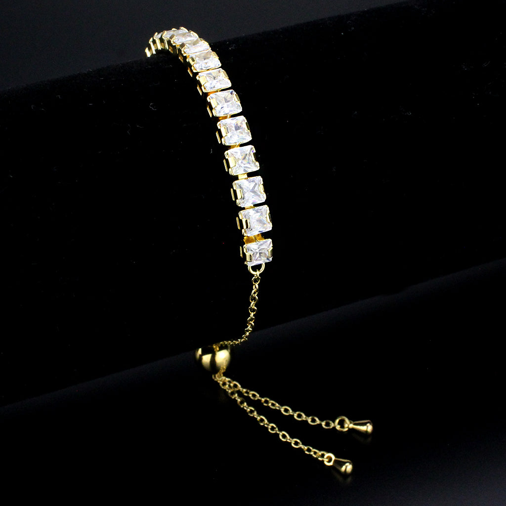 3W1671 - Gold Brass Bracelet with AAA Grade CZ in Clear