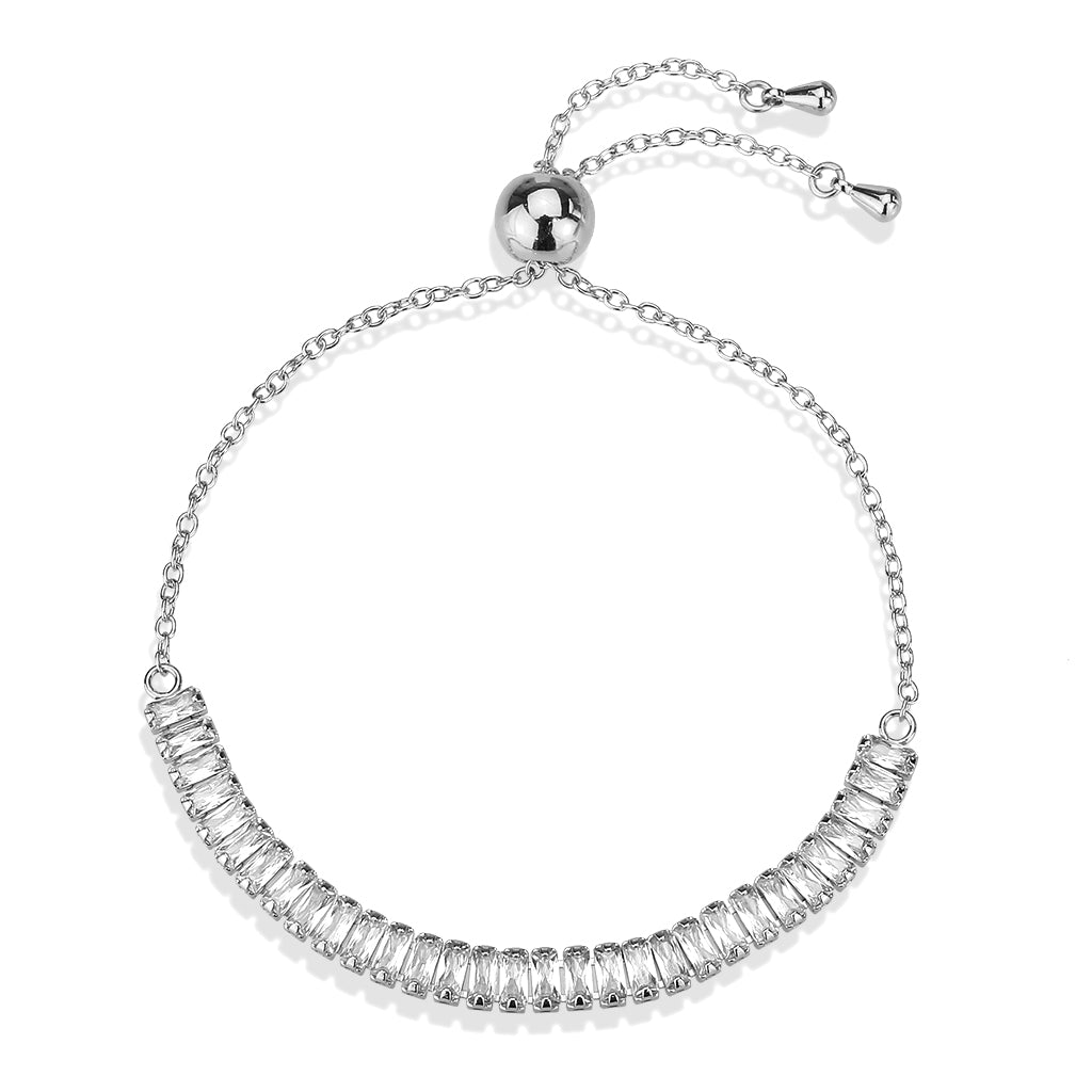 3W1673 - Rhodium Brass Bracelet with AAA Grade CZ in Clear