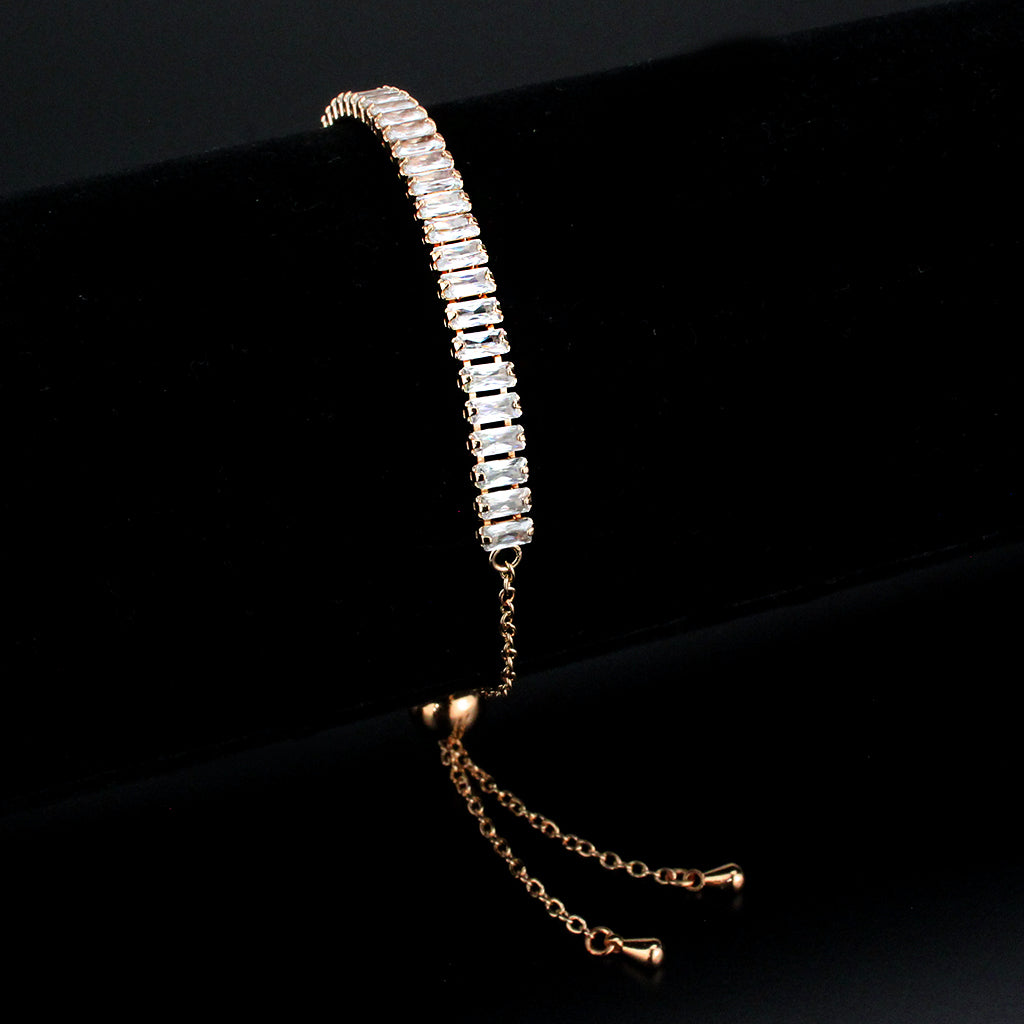 3W1675 - Rose Gold Brass Bracelet with AAA Grade CZ in Clear