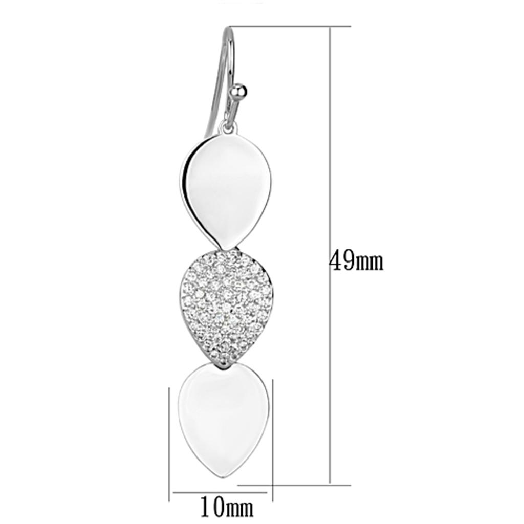 3W351 - Rhodium Brass Earrings with AAA Grade CZ  in Clear