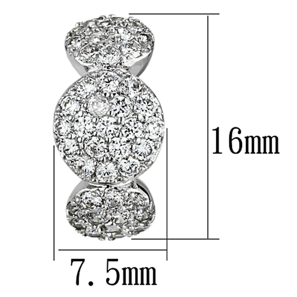 3W390 - Rhodium Brass Earrings with AAA Grade CZ  in Clear