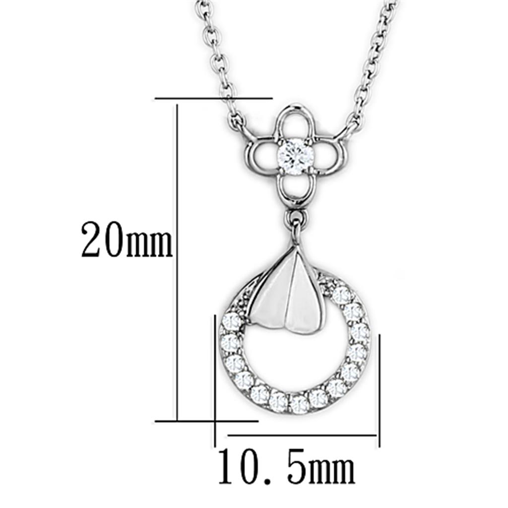 3W419 - Rhodium Brass Necklace with AAA Grade CZ  in Clear