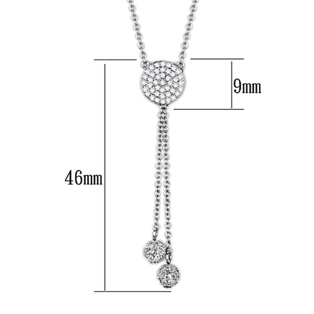 3W429 - Rhodium Brass Necklace with AAA Grade CZ  in Clear