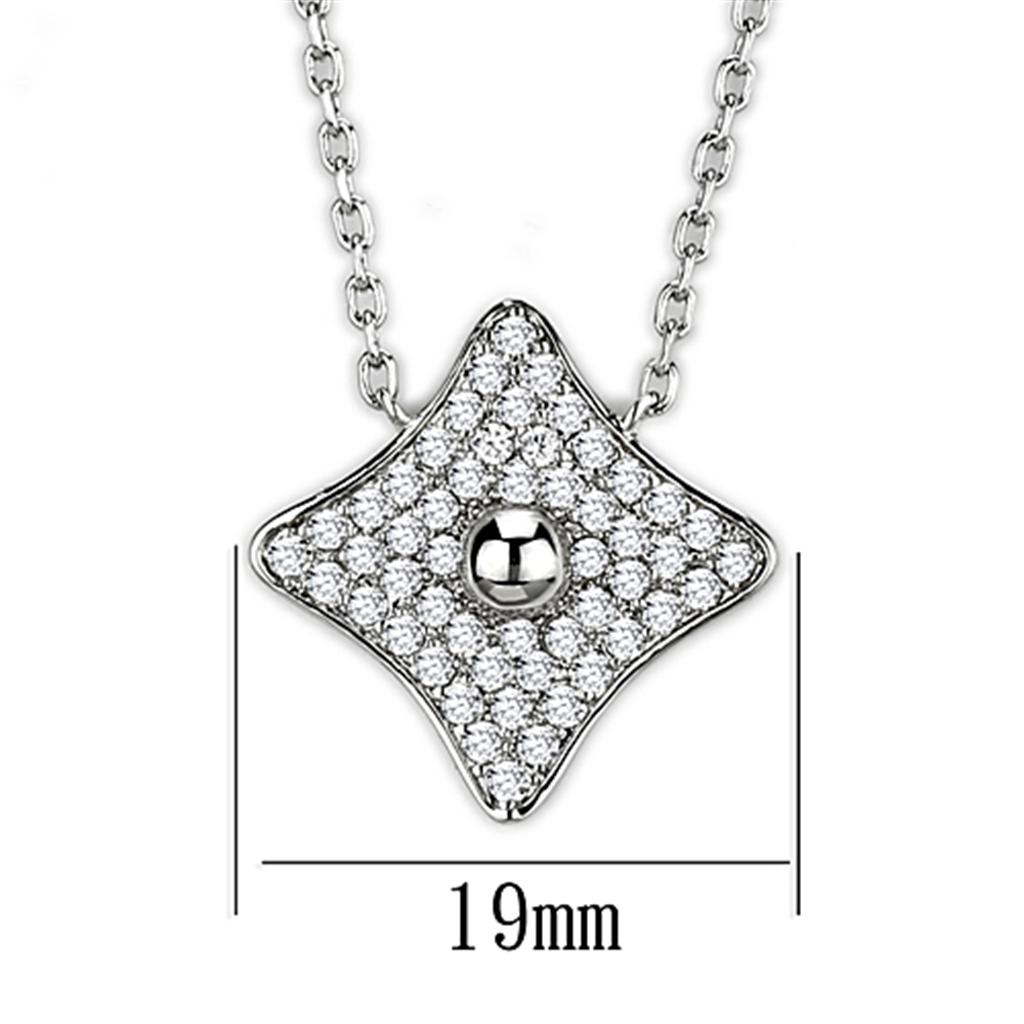 3W430 - Rhodium Brass Necklace with AAA Grade CZ  in Clear