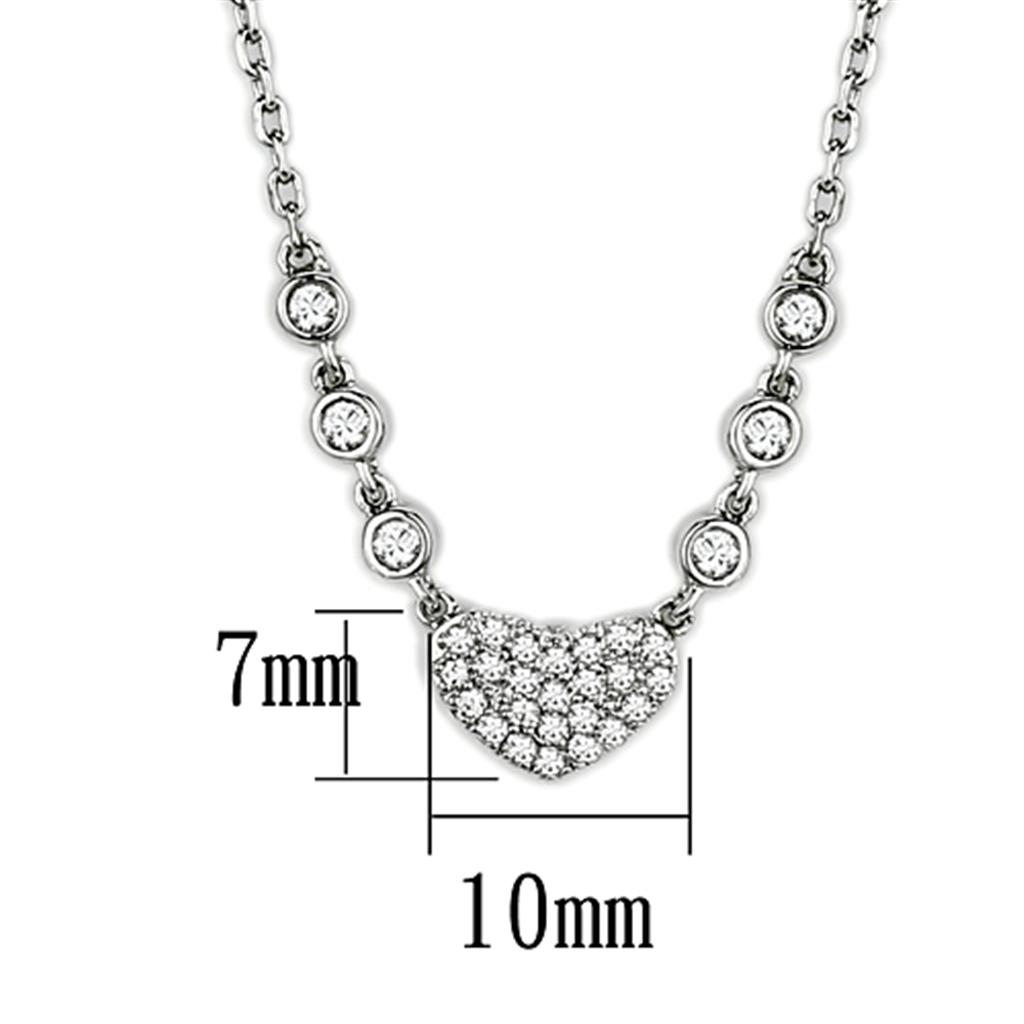 3W433 - Rhodium Brass Necklace with AAA Grade CZ  in Clear