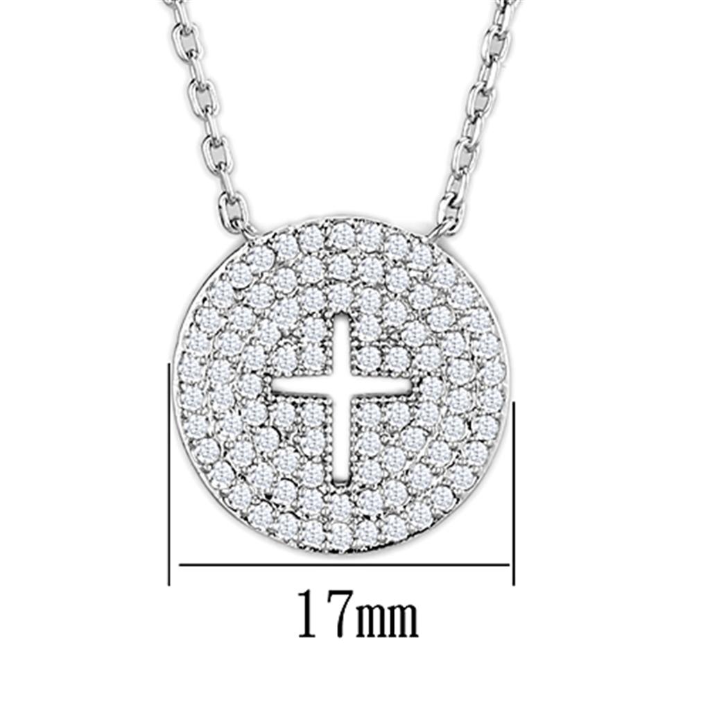 3W434 - Rhodium Brass Necklace with AAA Grade CZ  in Clear