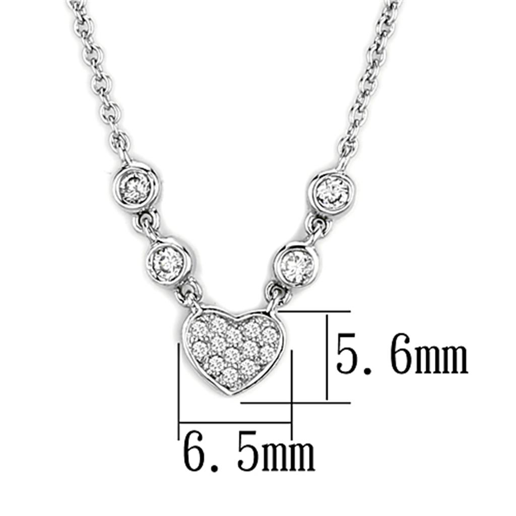 3W449 - Rhodium Brass Necklace with AAA Grade CZ  in Clear