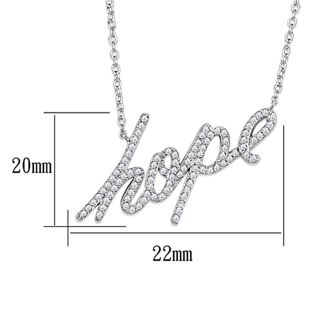 3W456 - Rhodium Brass Necklace with AAA Grade CZ  in Clear