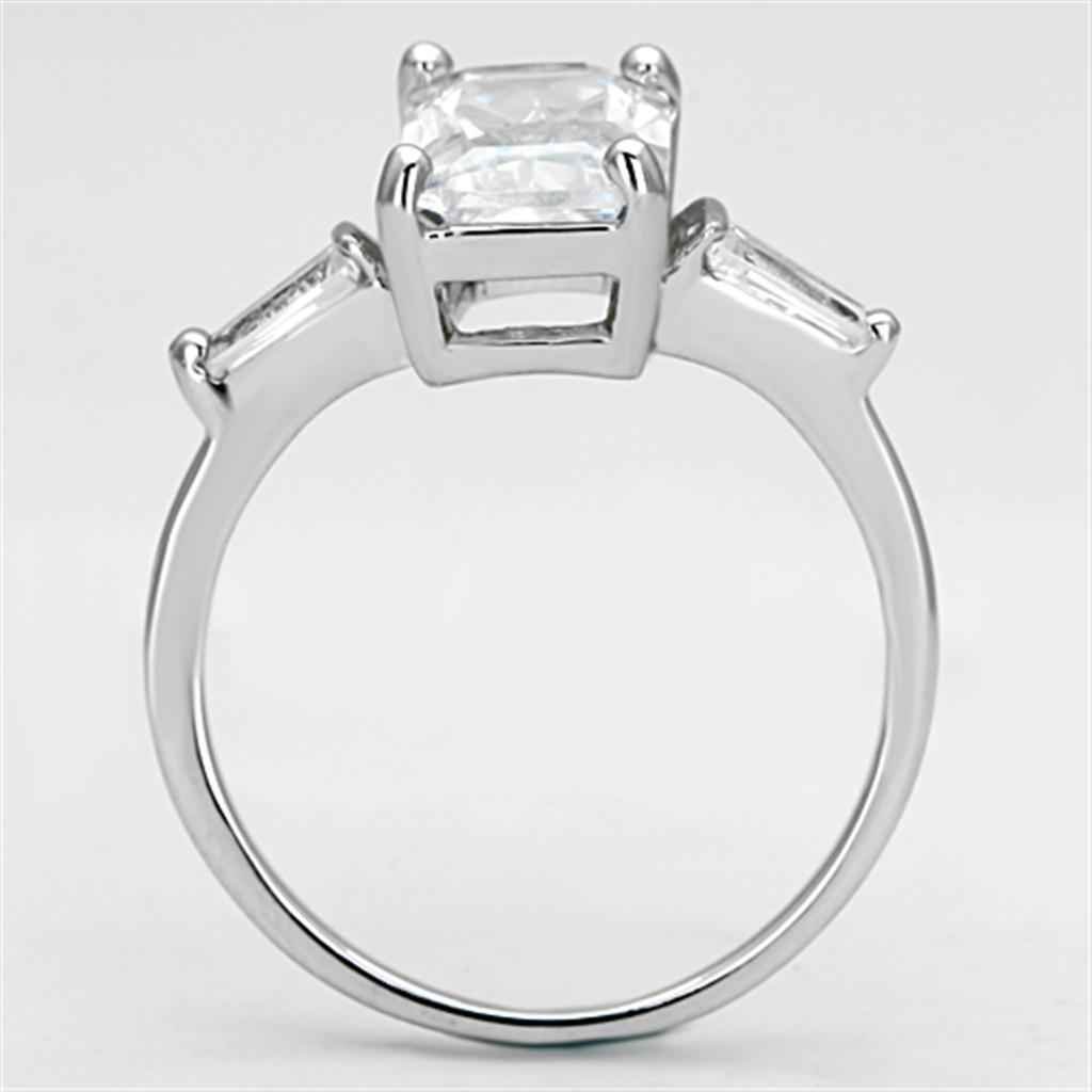 3W460 - Rhodium Brass Ring with AAA Grade CZ  in Clear