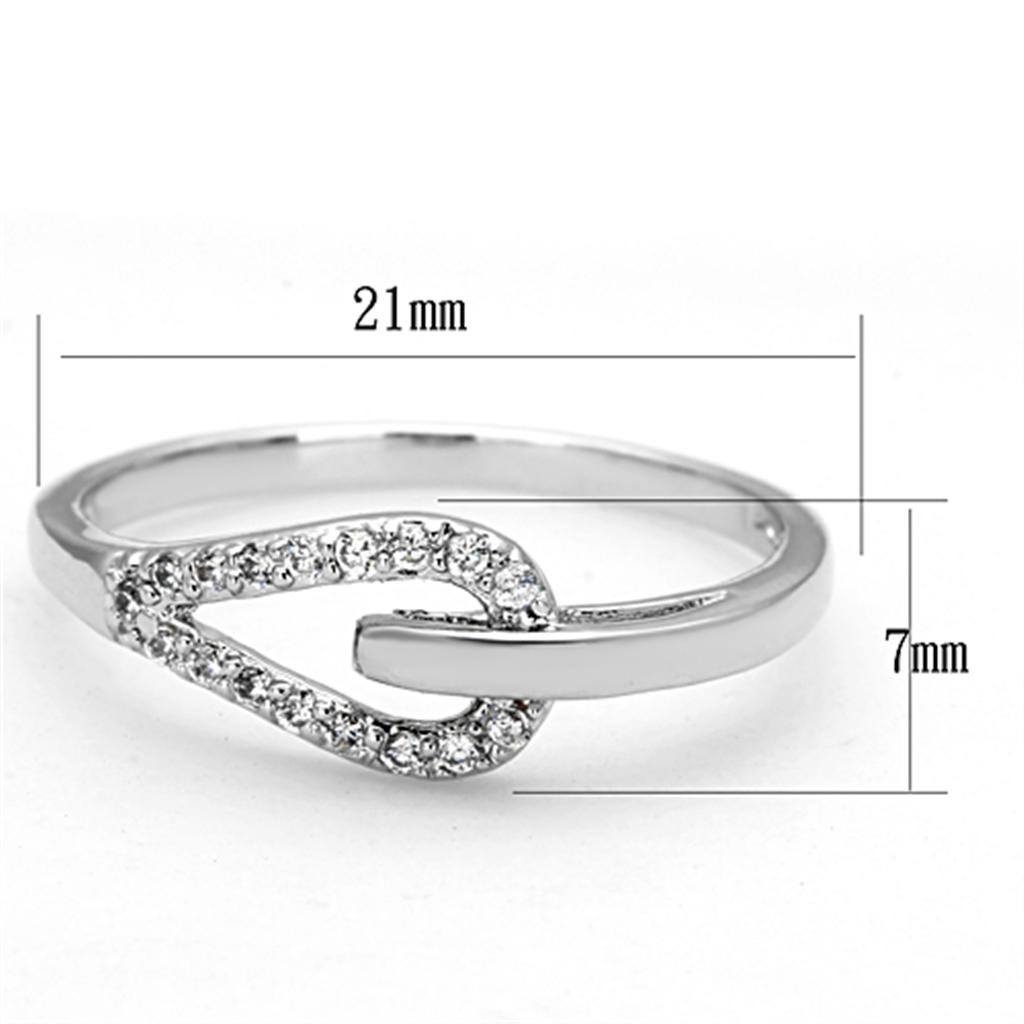 3W465 - Rhodium Brass Ring with AAA Grade CZ  in Clear