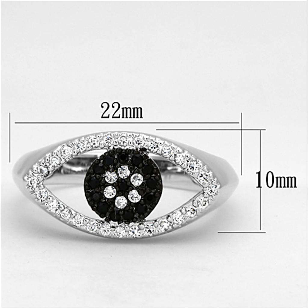 3W470 - Rhodium + Ruthenium Brass Ring with AAA Grade CZ  in Black Diamond