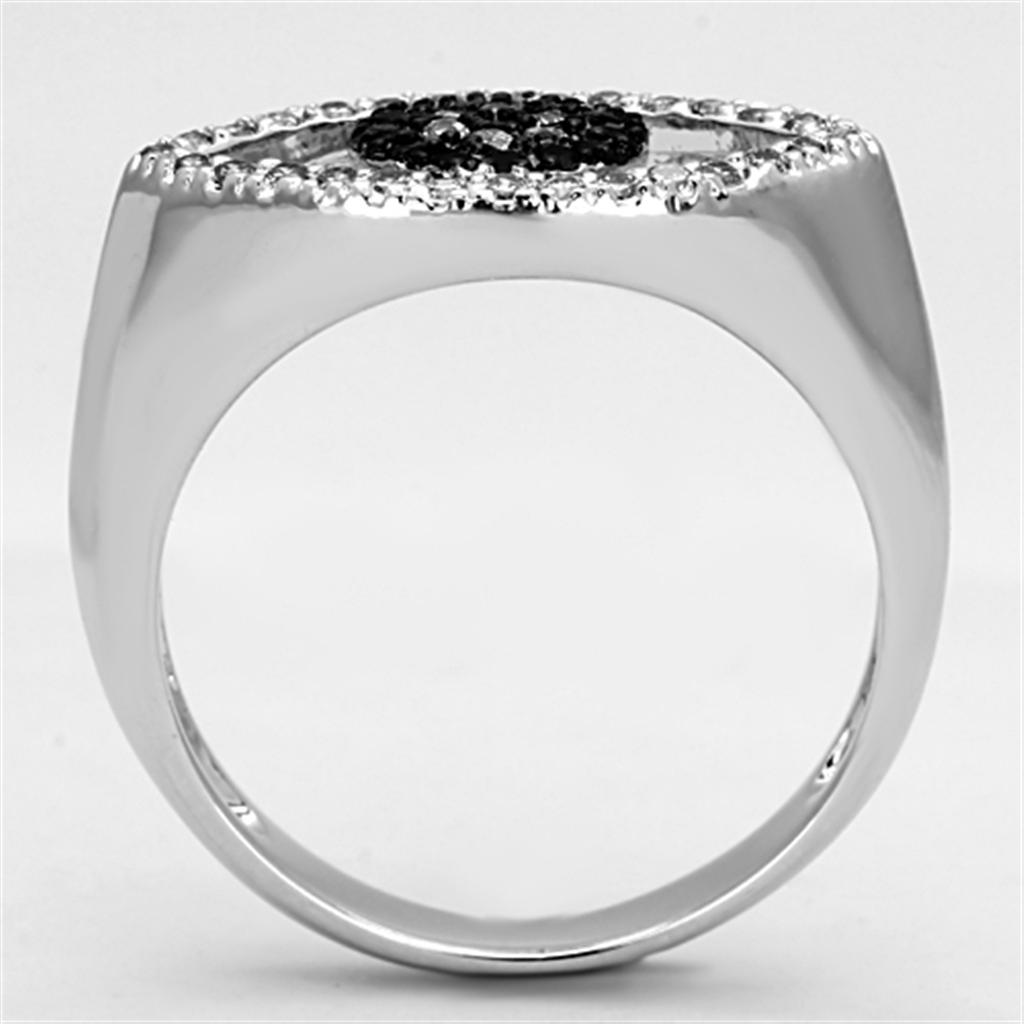 3W470 - Rhodium + Ruthenium Brass Ring with AAA Grade CZ  in Black Diamond