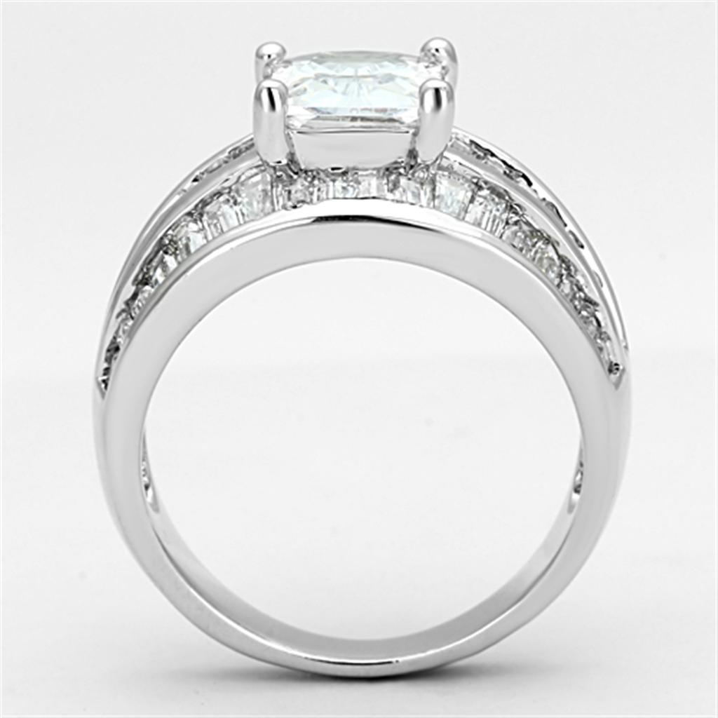 3W475 - Rhodium Brass Ring with AAA Grade CZ  in Clear