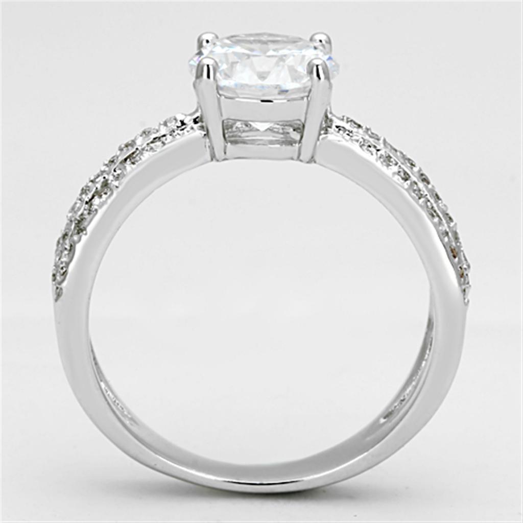 3W478 - Rhodium Brass Ring with AAA Grade CZ  in Clear