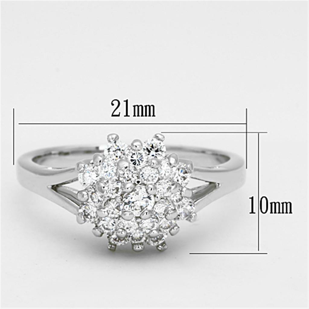 3W479 - Rhodium Brass Ring with AAA Grade CZ  in Clear