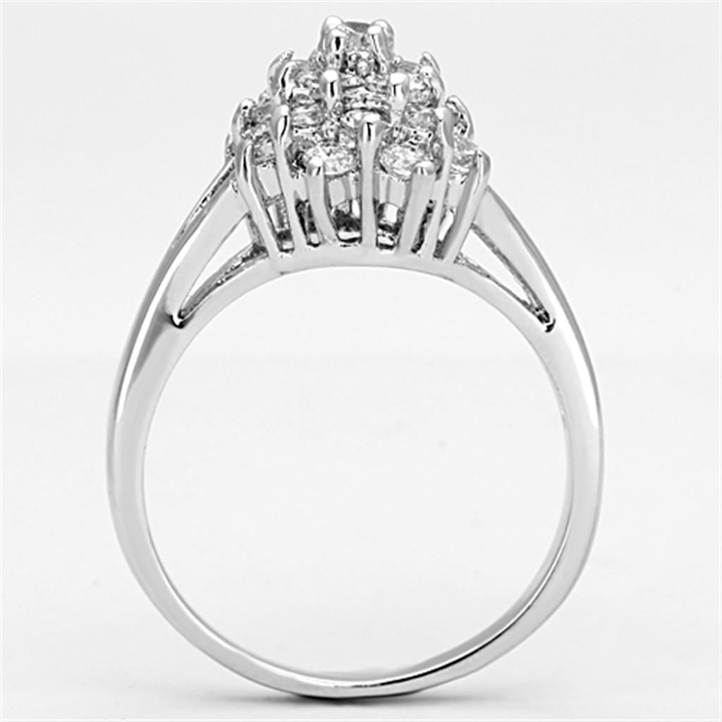 3W479 - Rhodium Brass Ring with AAA Grade CZ  in Clear