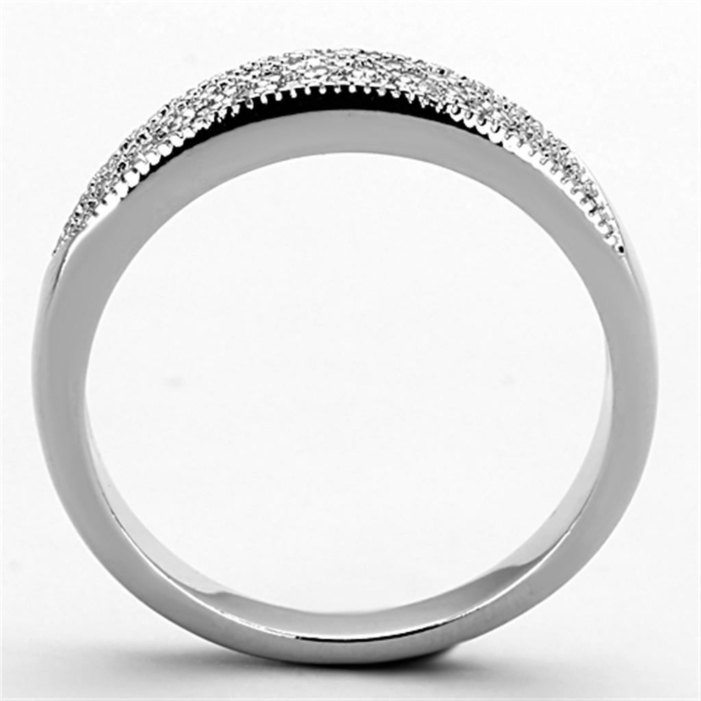 3W482 - Rhodium Brass Ring with AAA Grade CZ  in Clear