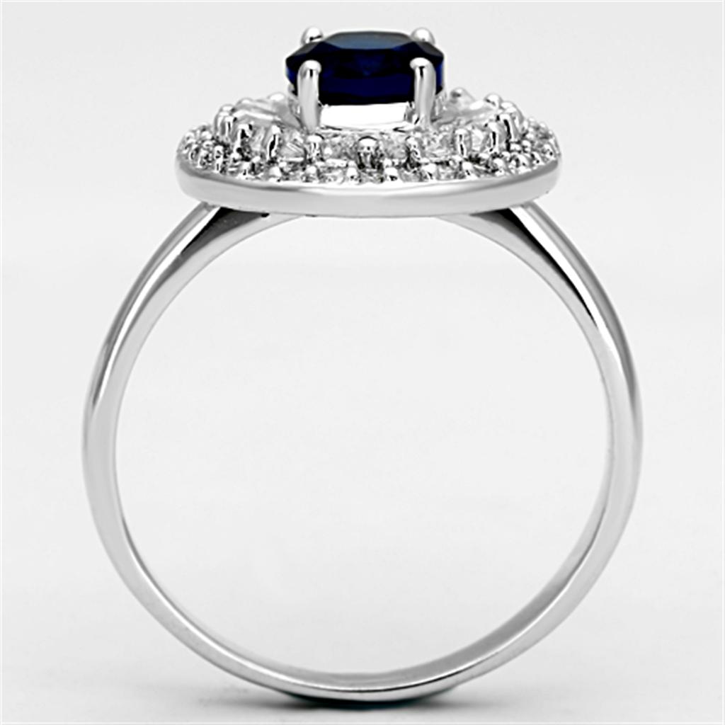 3W495 - Rhodium Brass Ring with Synthetic Synthetic Glass in Sapphire