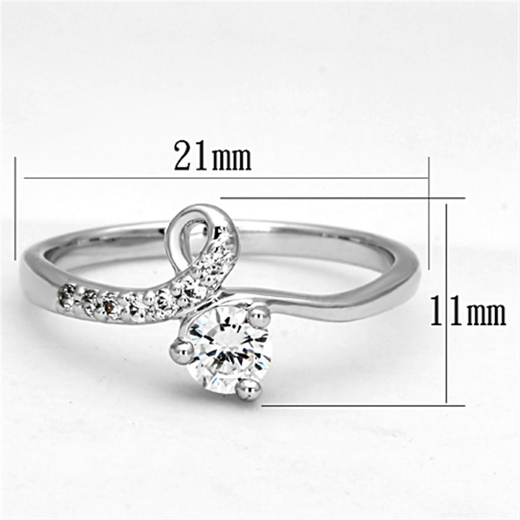 3W497 - Rhodium Brass Ring with AAA Grade CZ  in Clear