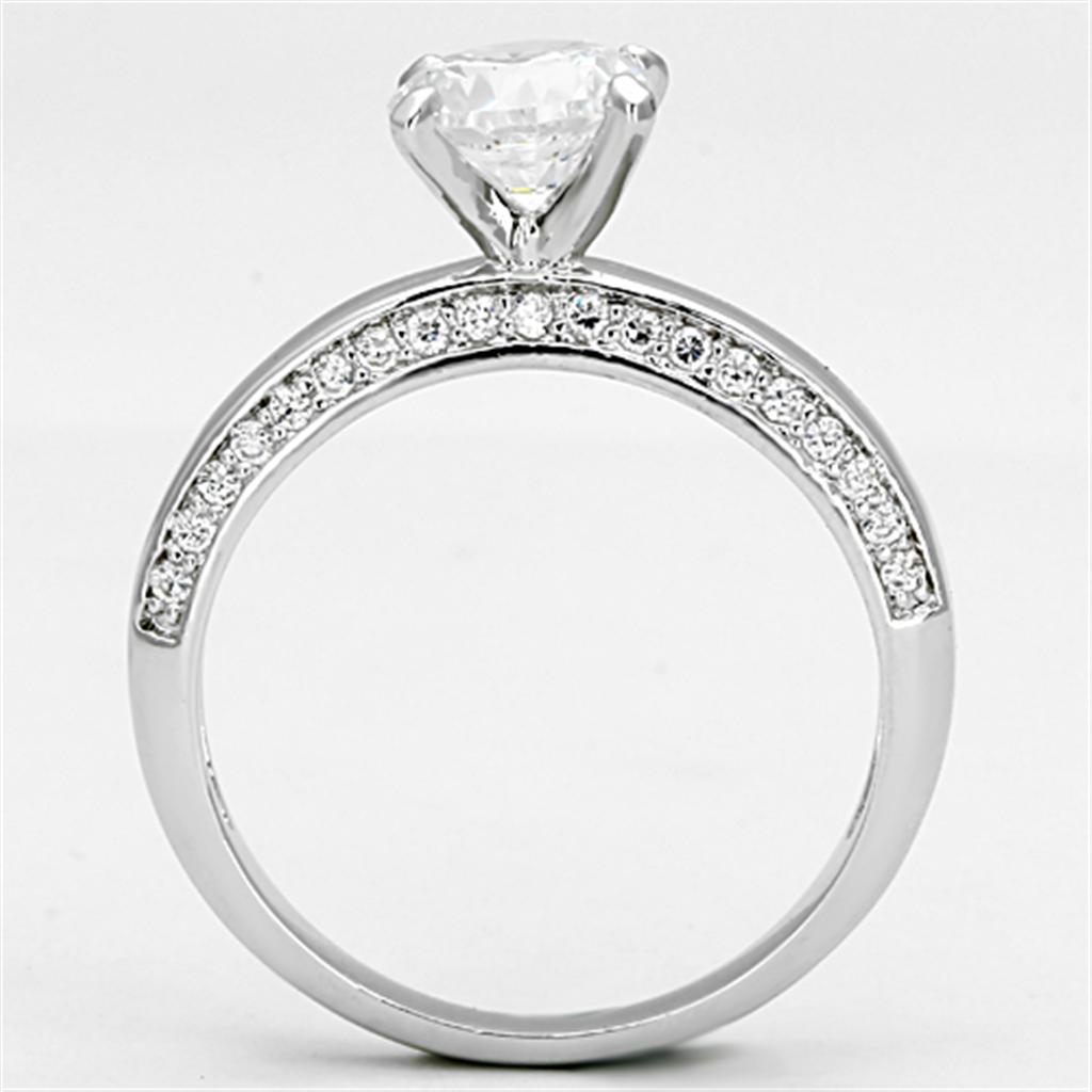 3W504 - Rhodium Brass Ring with AAA Grade CZ  in Clear