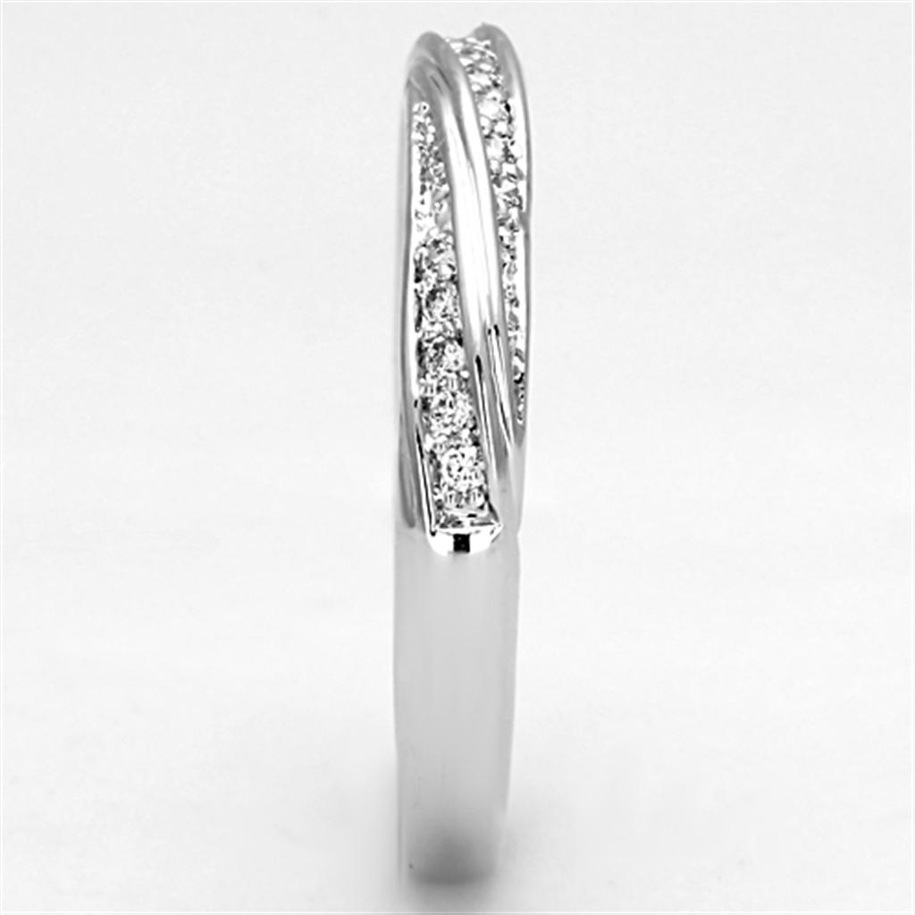 3W510 - Rhodium Brass Ring with AAA Grade CZ  in Clear