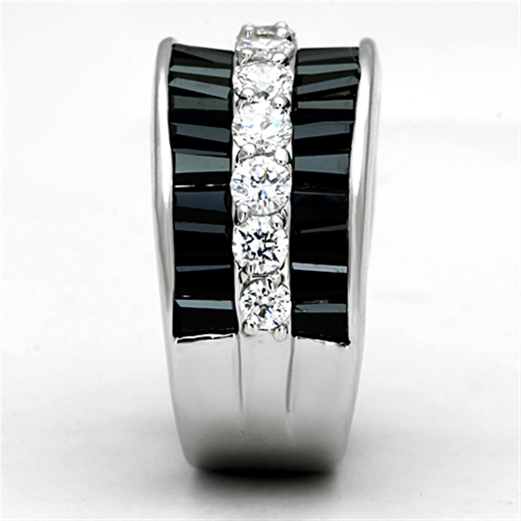 3W513 - Rhodium Brass Ring with AAA Grade CZ  in Black Diamond