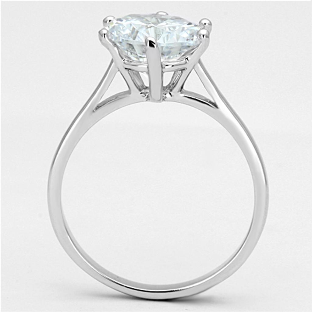 3W514 - Rhodium Brass Ring with AAA Grade CZ  in Clear