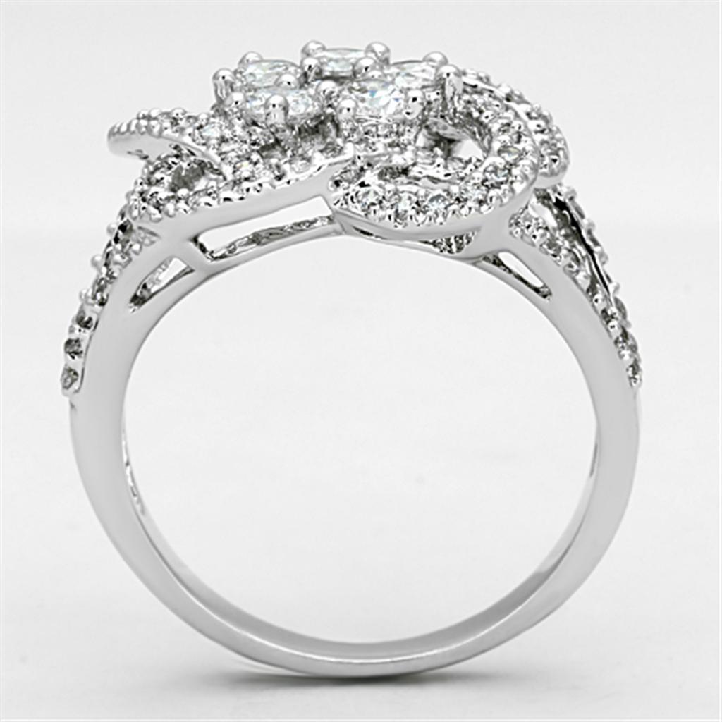 3W523 - Rhodium Brass Ring with AAA Grade CZ  in Clear