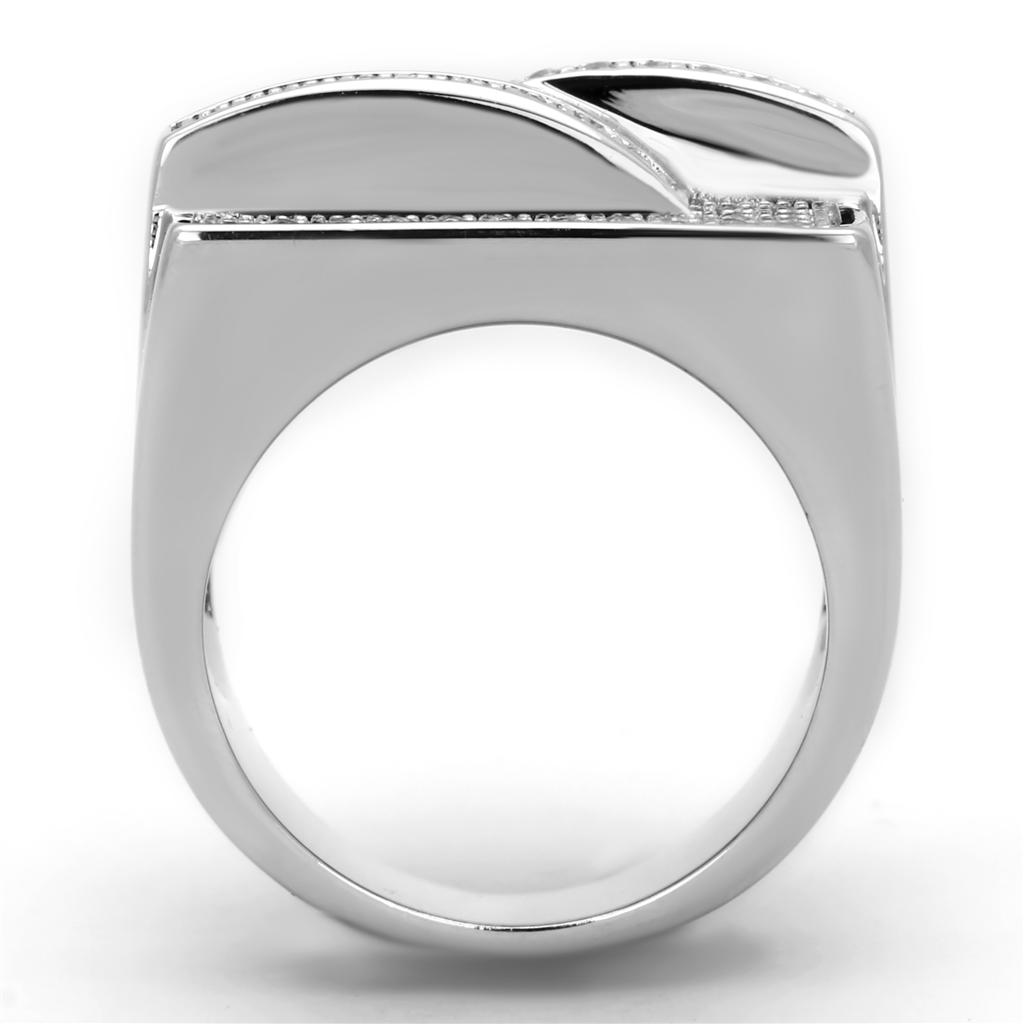 3W562 - Rhodium Brass Ring with AAA Grade CZ  in Clear