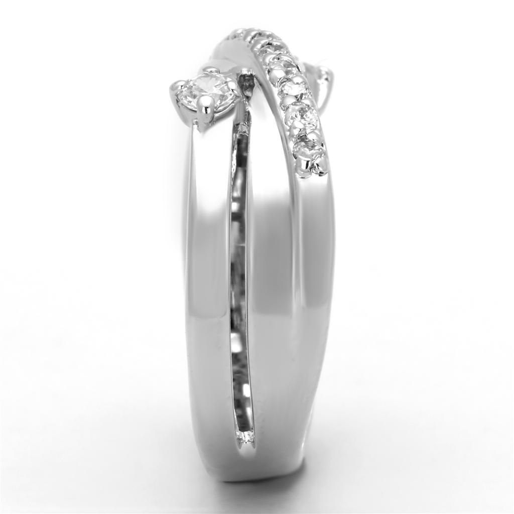 3W565 - Rhodium Brass Ring with AAA Grade CZ  in Clear