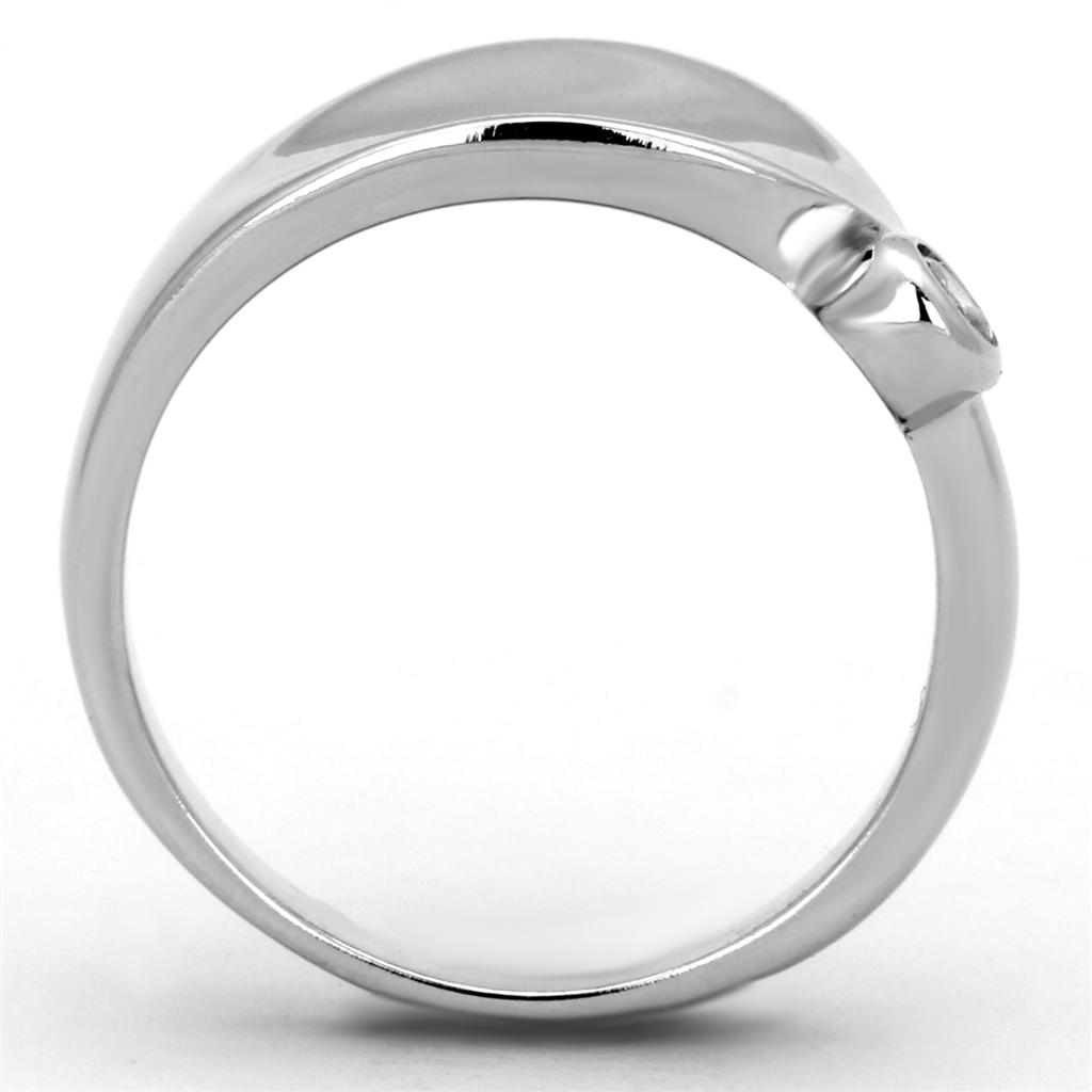 3W566 - Rhodium Brass Ring with AAA Grade CZ  in Clear