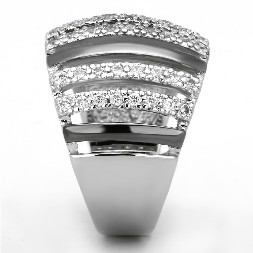 3W567 - Rhodium + Ruthenium Brass Ring with AAA Grade CZ  in Clear