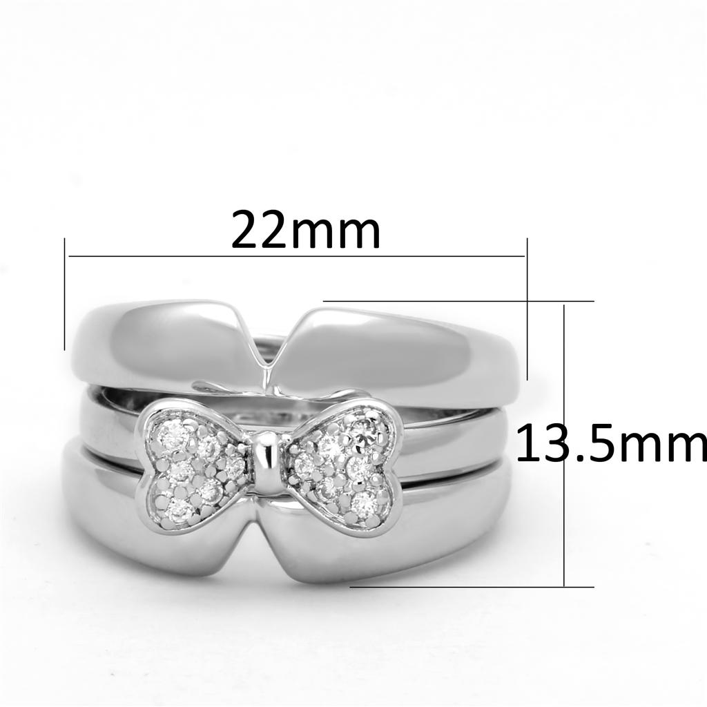 3W571 - Rhodium Brass Ring with AAA Grade CZ  in Clear